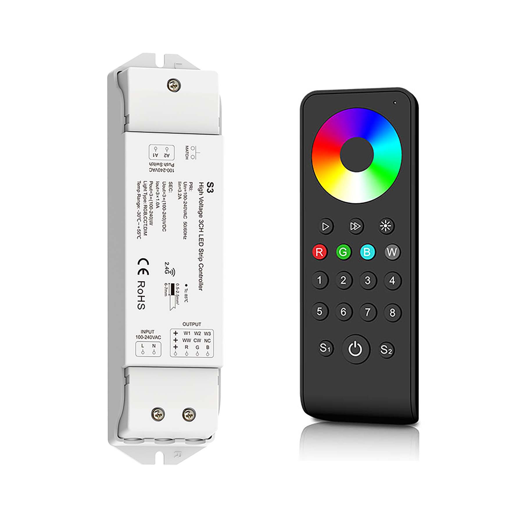 8-Zones RGB+CCT Smart Touch Remote LED Controller with Button