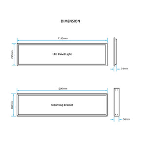 G.W.S. LED 1195x295mm LED Panel Lights LED Backlit Panel Light 1195x295mm 42W White Frame