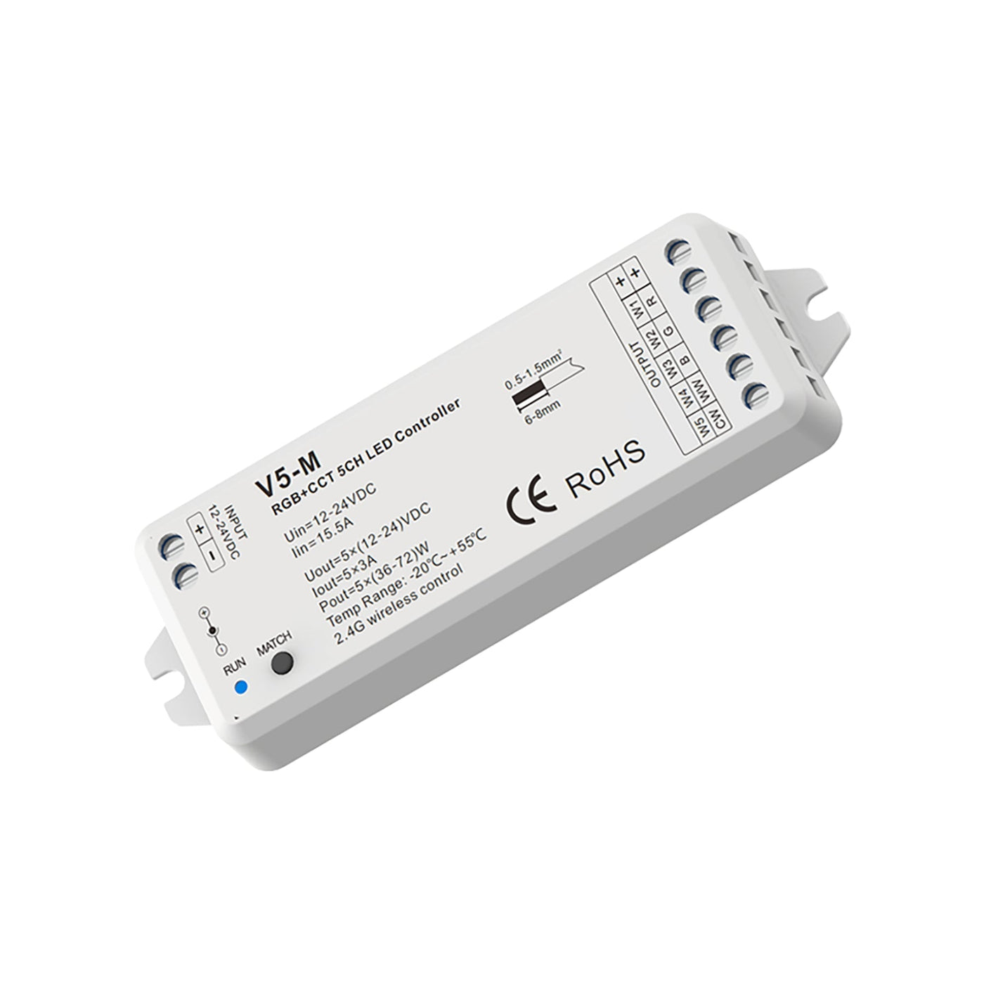 G.W.S. LED 5CH*3A 12-24V DC CV RGB+CCT Controller V5-M