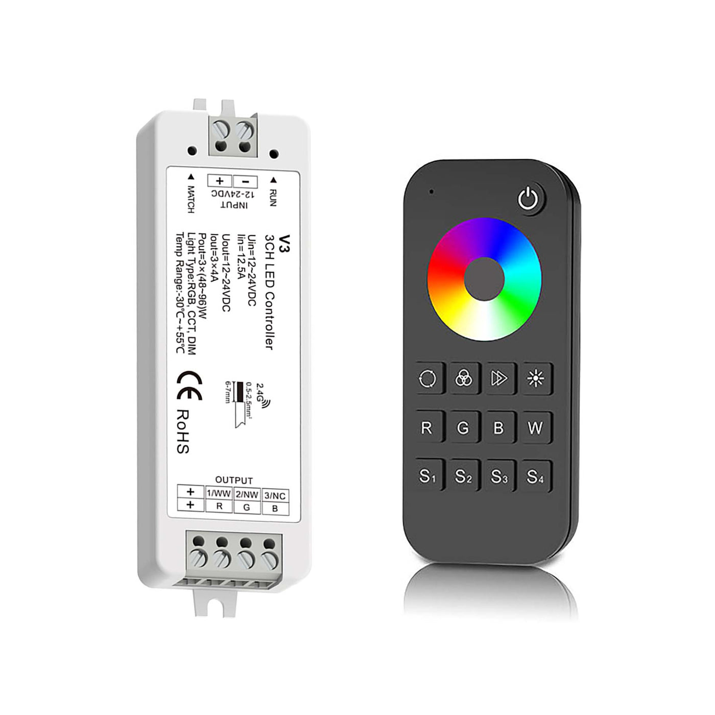 G.W.S. LED LED 12-24V DC RGB/RGBW Controller V3 + 1 Zone Remote Control RT4