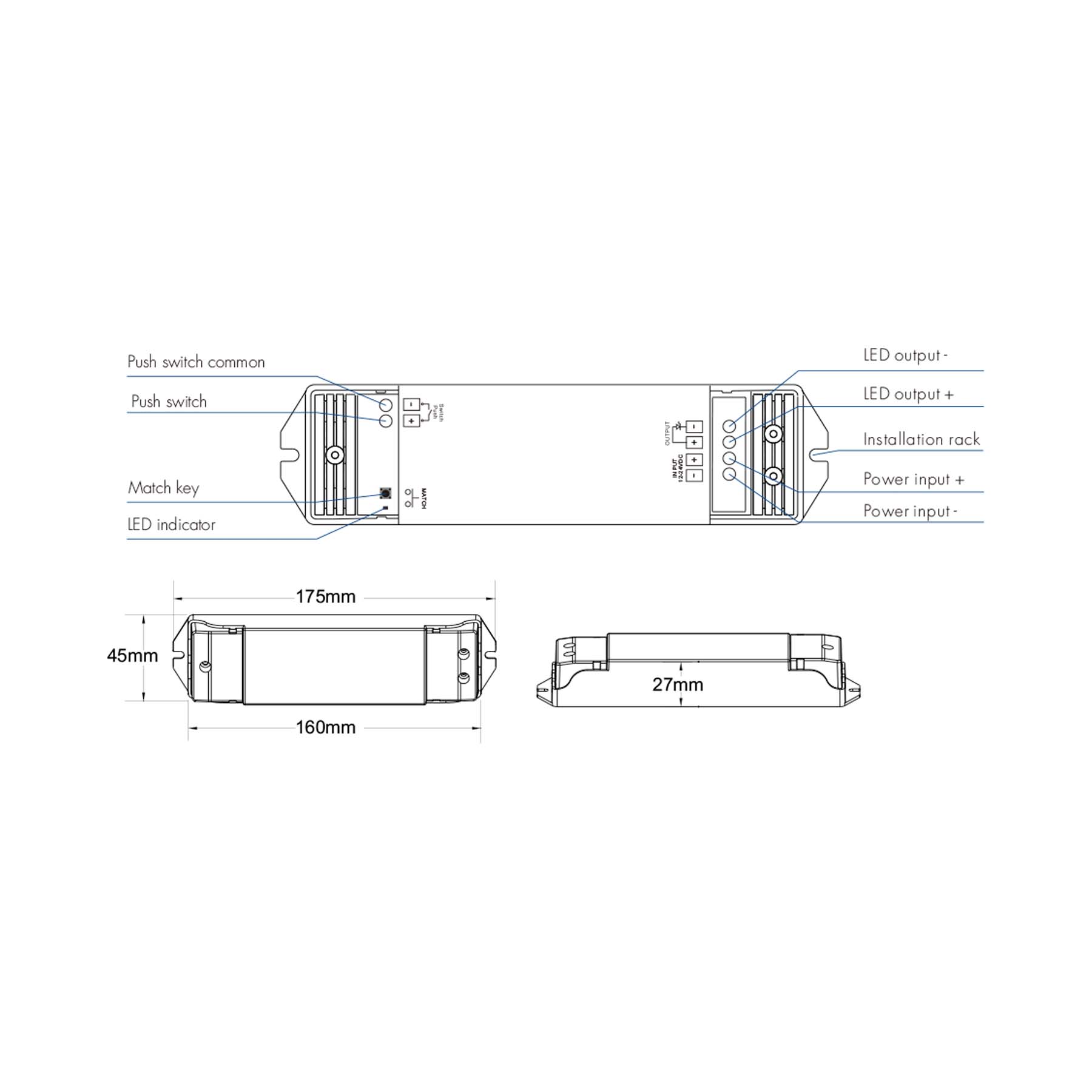 G.W.S. LED LED 12-48V DC Dimming Controller V1-L + 4 Zone Panel Remote Control 100-240V AC Input T11-1