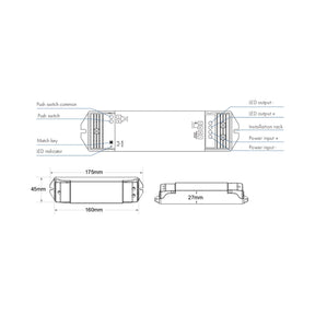 G.W.S. LED LED 12-48V DC Dimming Controller V1-L + 4 Zone Panel Remote Control 100-240V AC Input T11-1