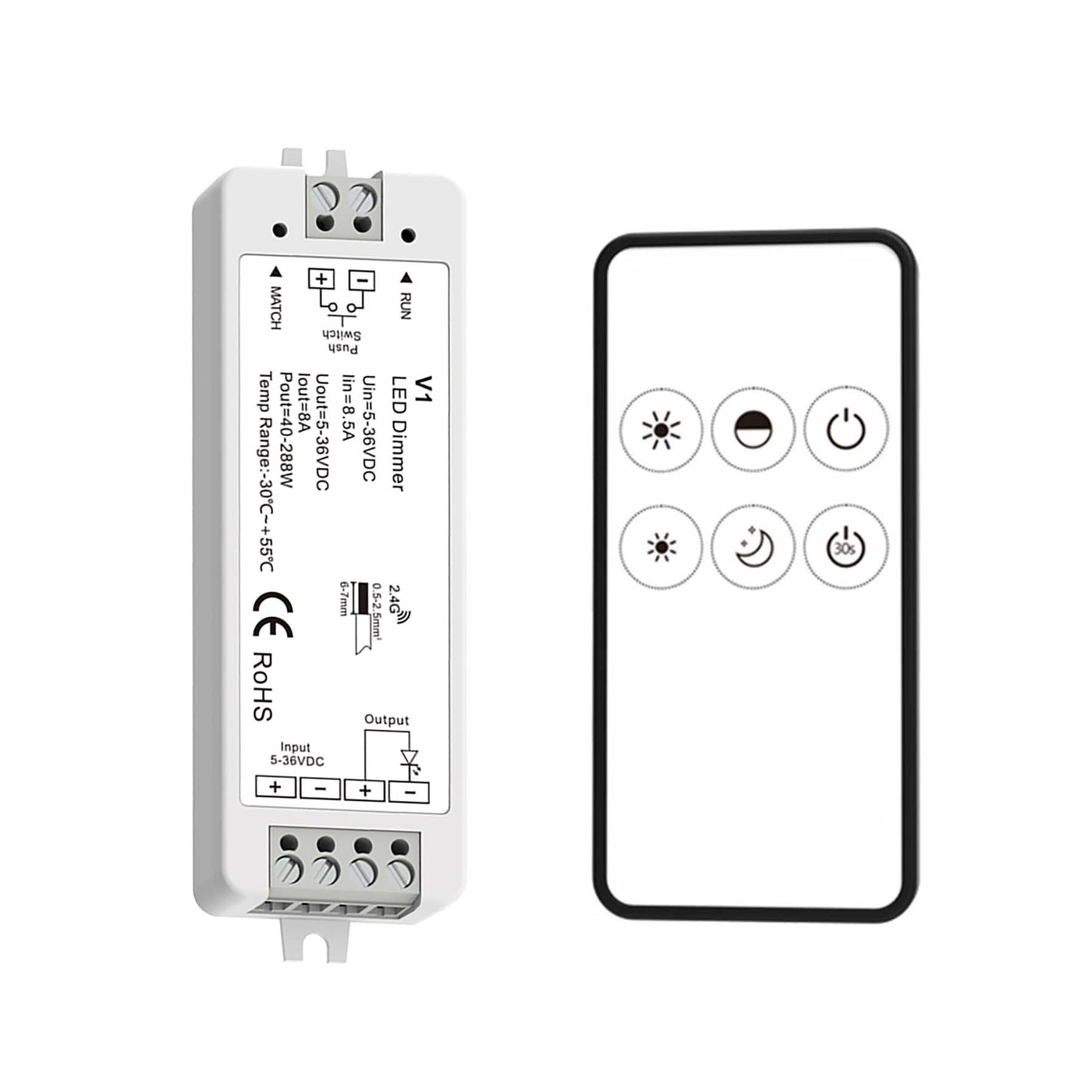 G.W.S. LED LED 5-36V DC Dimming Controller V1 + 1 Zone Remote Control RM1