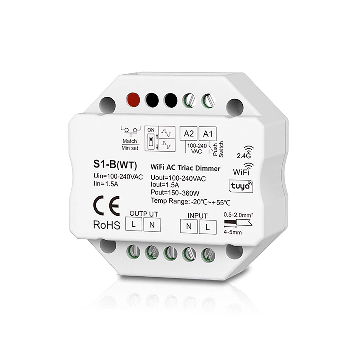 G.W.S. LED LED AC100-240V Triac Wifi Dimmer Tuya APP 2.4GHz RF S1-B(WT)