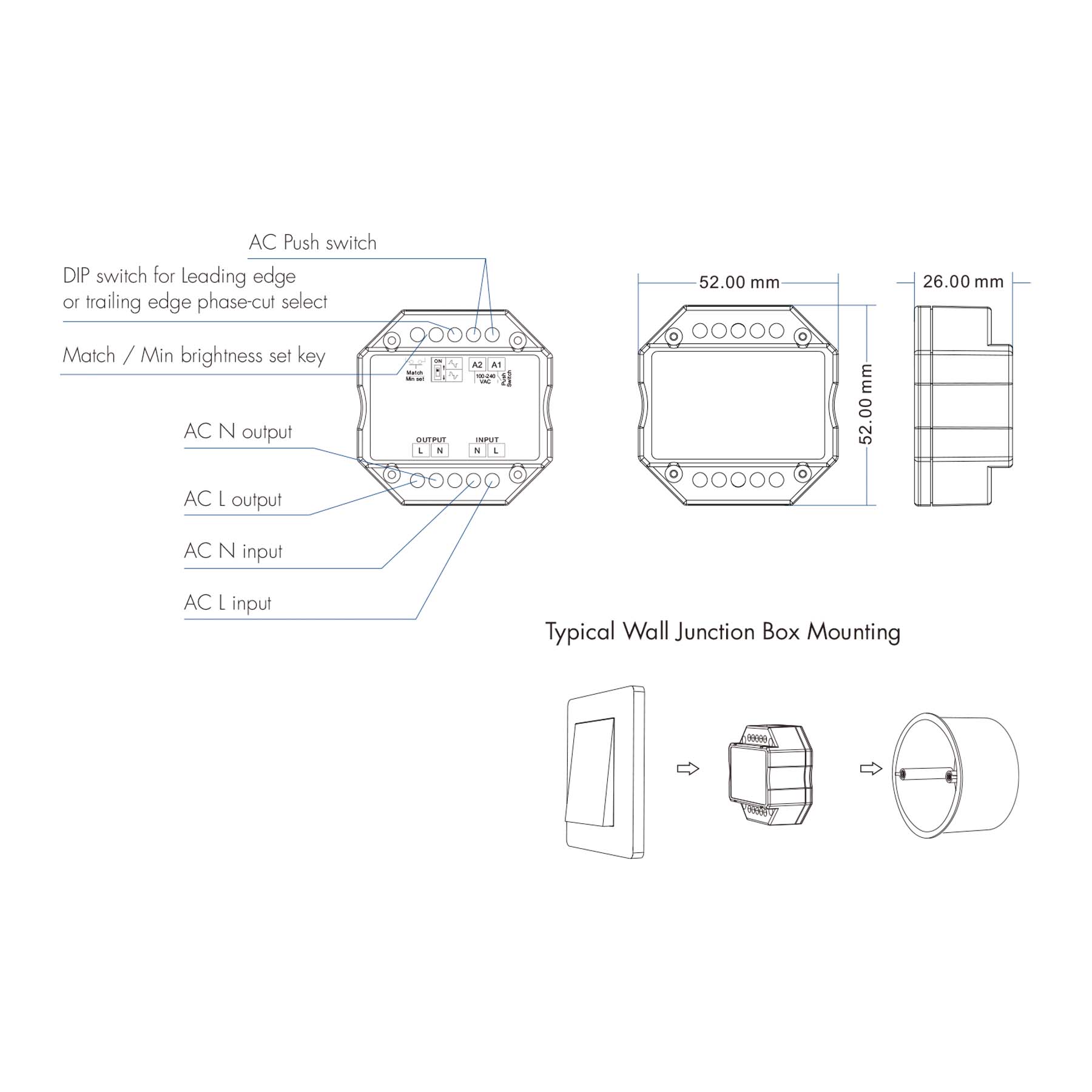 G.W.S. LED LED AC100-240V Zigbee Triac Dimmer Tuya APP 2.4GHz RF S1-B(WZ)