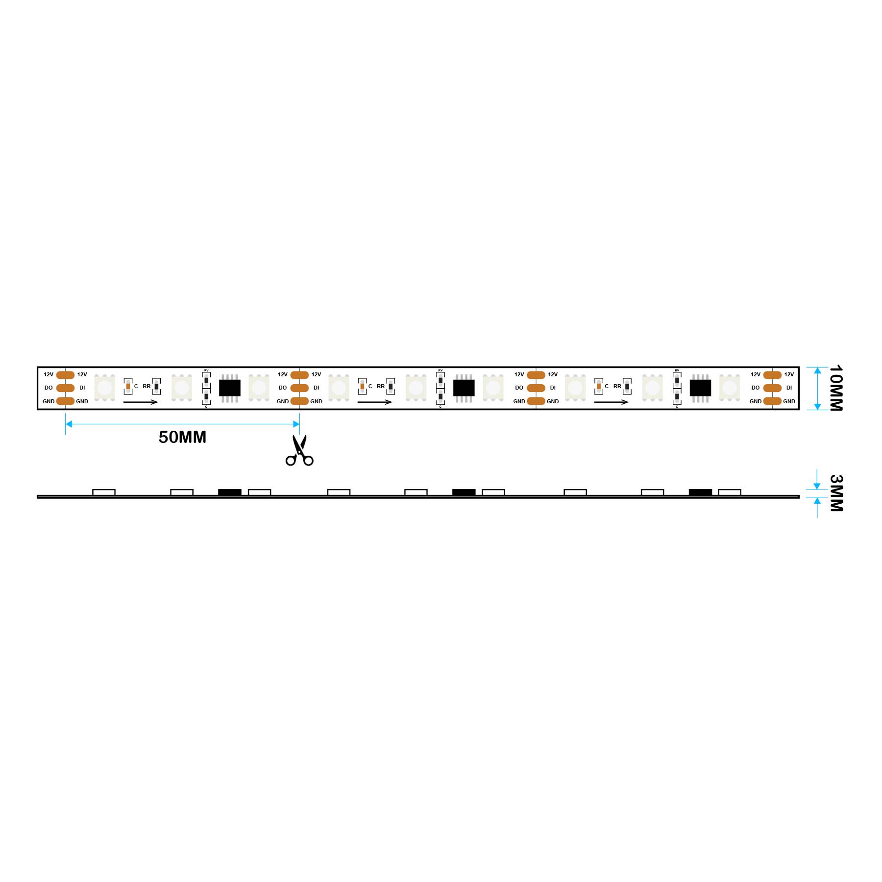 G.W.S. LED LED Strip Lights 5M / SPI RGB LED 5050 Strip Light, 5M Reel, IP20, 12V, 60 LEDs/M, 20 Pixels/M, SPI Digital Pixel RGB