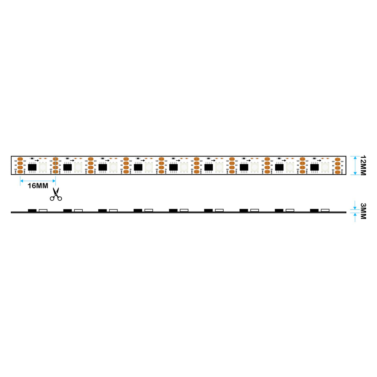 G.W.S. LED LED Strip Lights 5M / SPI RGB LED 5050 Strip Light, 5M Reel, IP20, 12V, 60 LEDs/M, 60 Pixels/M, SPI Digital Pixel RGB