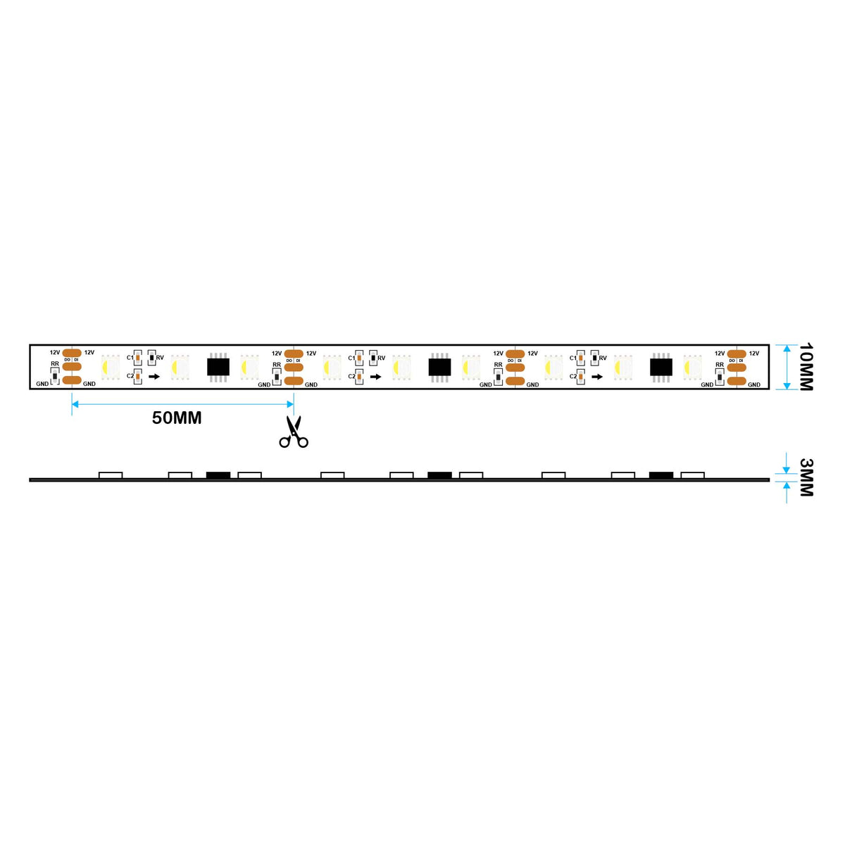 G.W.S. LED LED Strip Lights 5M / SPI RGBW LED 5050 Strip Light, 5M Reel, IP20, 12V, 60 LEDs/M, 20 Pixels/M, SPI Digital Pixel RGB+White