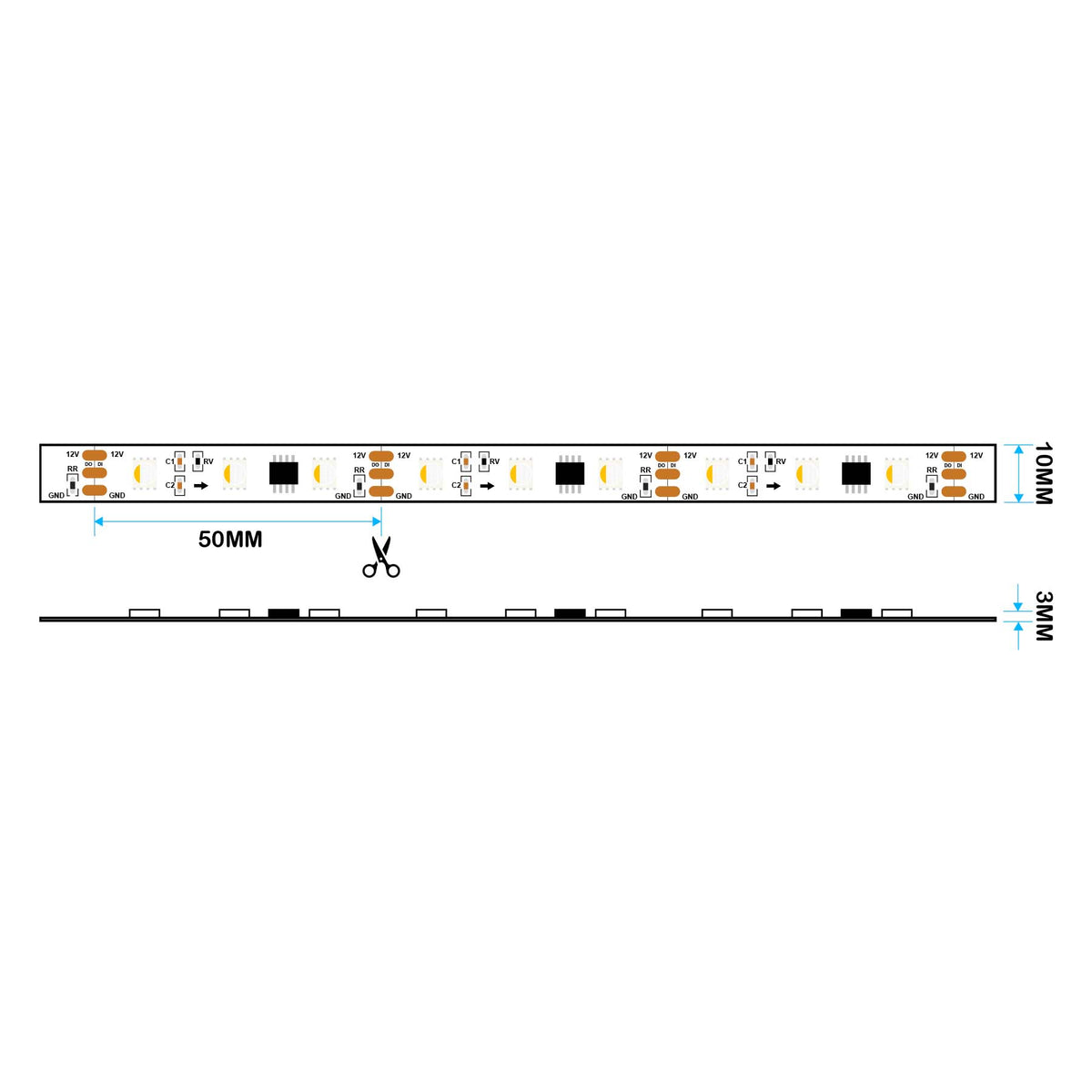 G.W.S. LED LED Strip Lights 5M / SPI RGBWW LED 5050 Strip Light, 5M Reel, IP20, 12V, 60 LEDs/M, 20 Pixels/M, SPI Digital Pixel RGB+Warm White