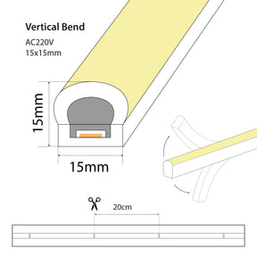 G.W.S LED LED Strip Lights LED 1515 VB Neon Strip Light IP65, AC220-240V, 3000K/4000K/6500K (POS)