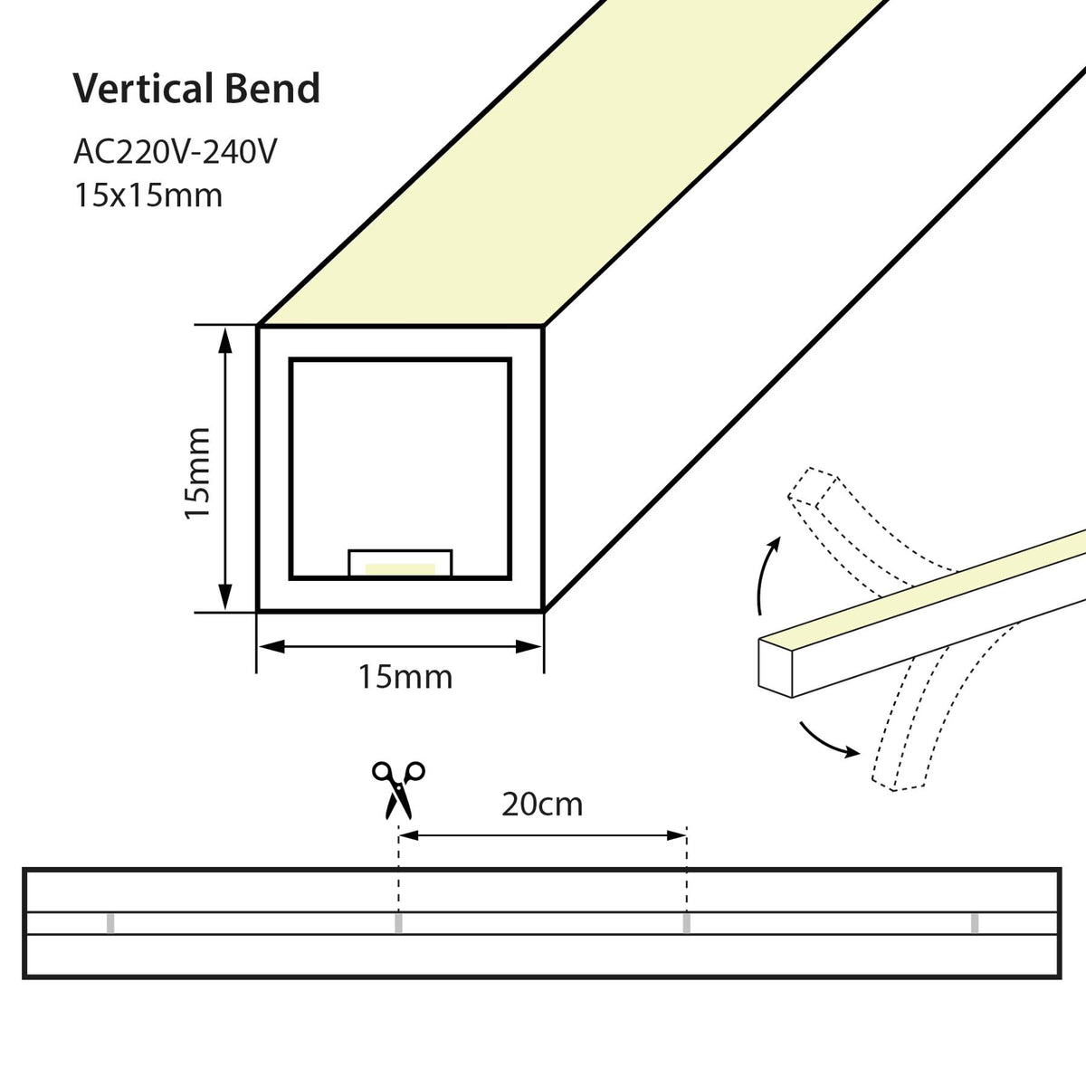 G.W.S LED LED Strip Lights LED 1515 VB Neon Strip Light IP65, AC220-240V, 3000K/4000K/6500K (POS)