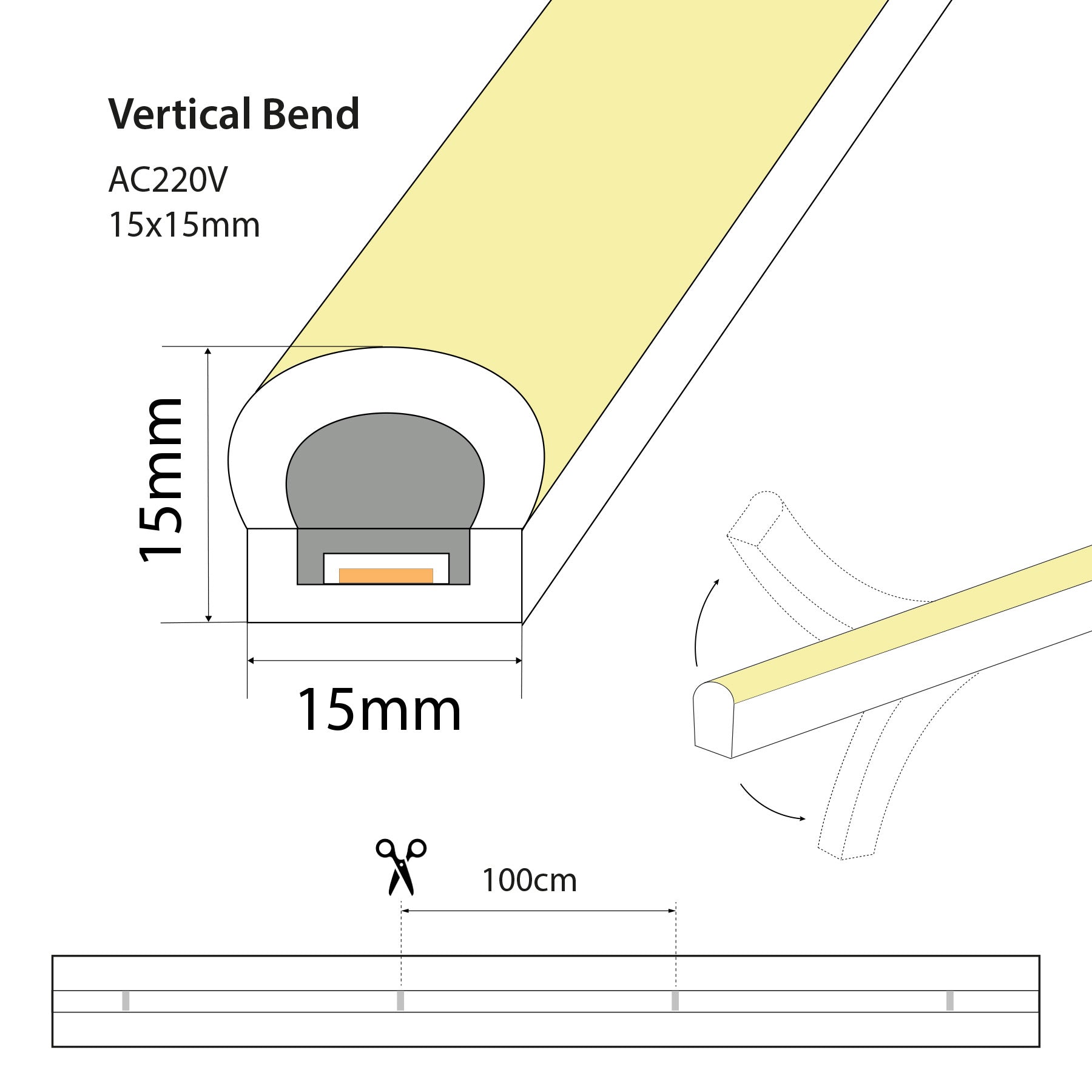 G.W.S LED LED Strip Lights LED 1515 VB Neon Strip Light IP65, AC220-240V, RGB (POS)