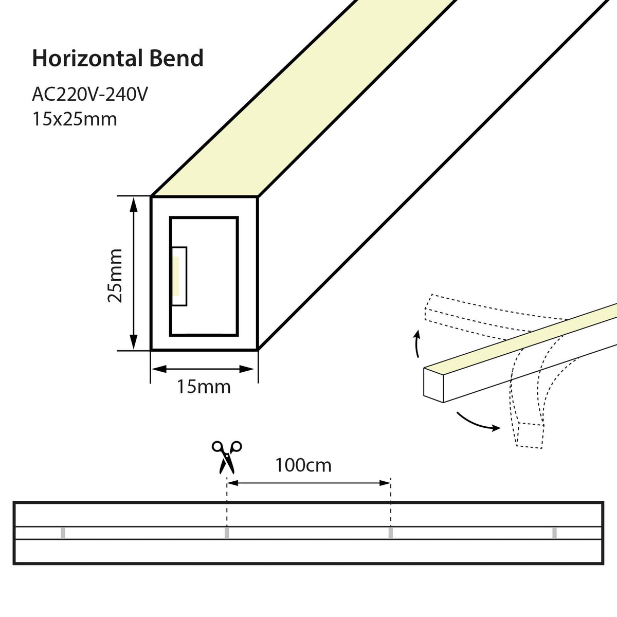 G.W.S LED LED Strip Lights LED 1525 HB Neon Strip Light IP65, AC220-240V, 3000K/4000K/6500K (POS)