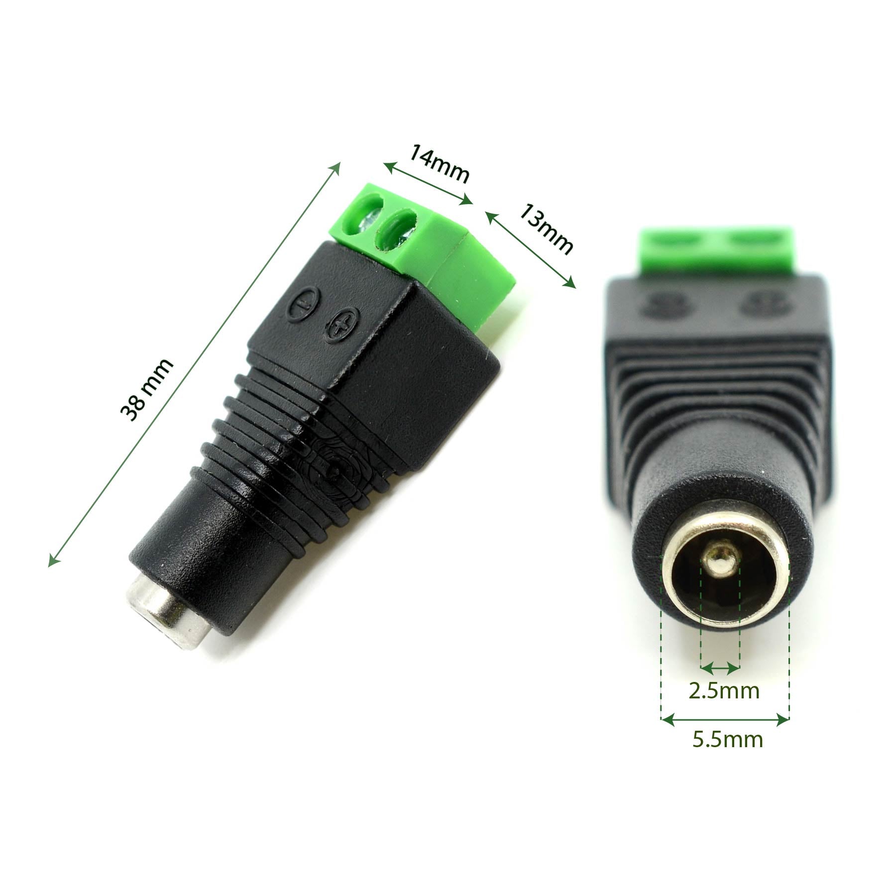 G.W.S. LED Strip Connectors Female 5.5mmx2.5mm DC Socket Jack Connector