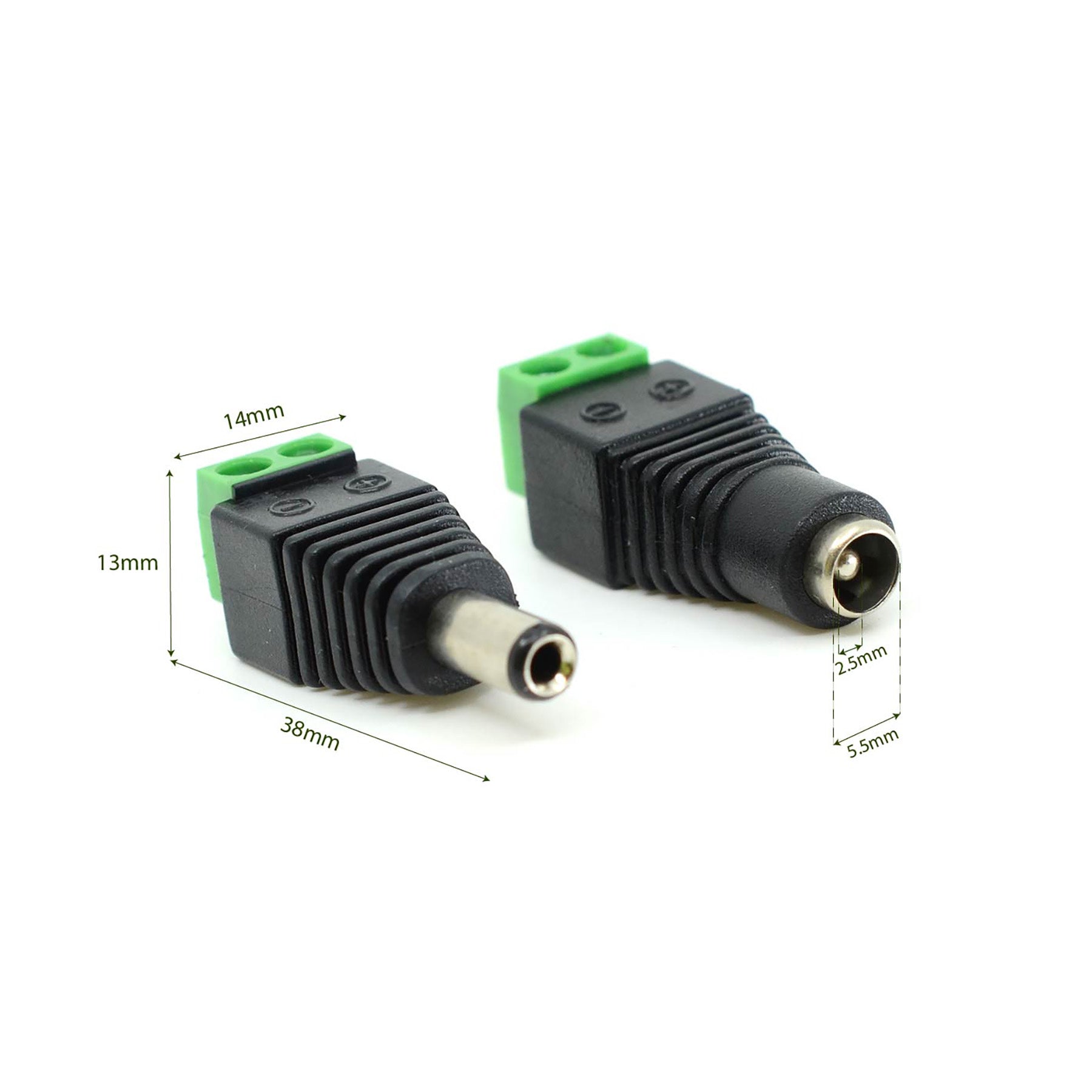 G.W.S. LED Strip Connectors Pair of Male and Female 5.5mmx2.5mm DC Socket Jack Connector