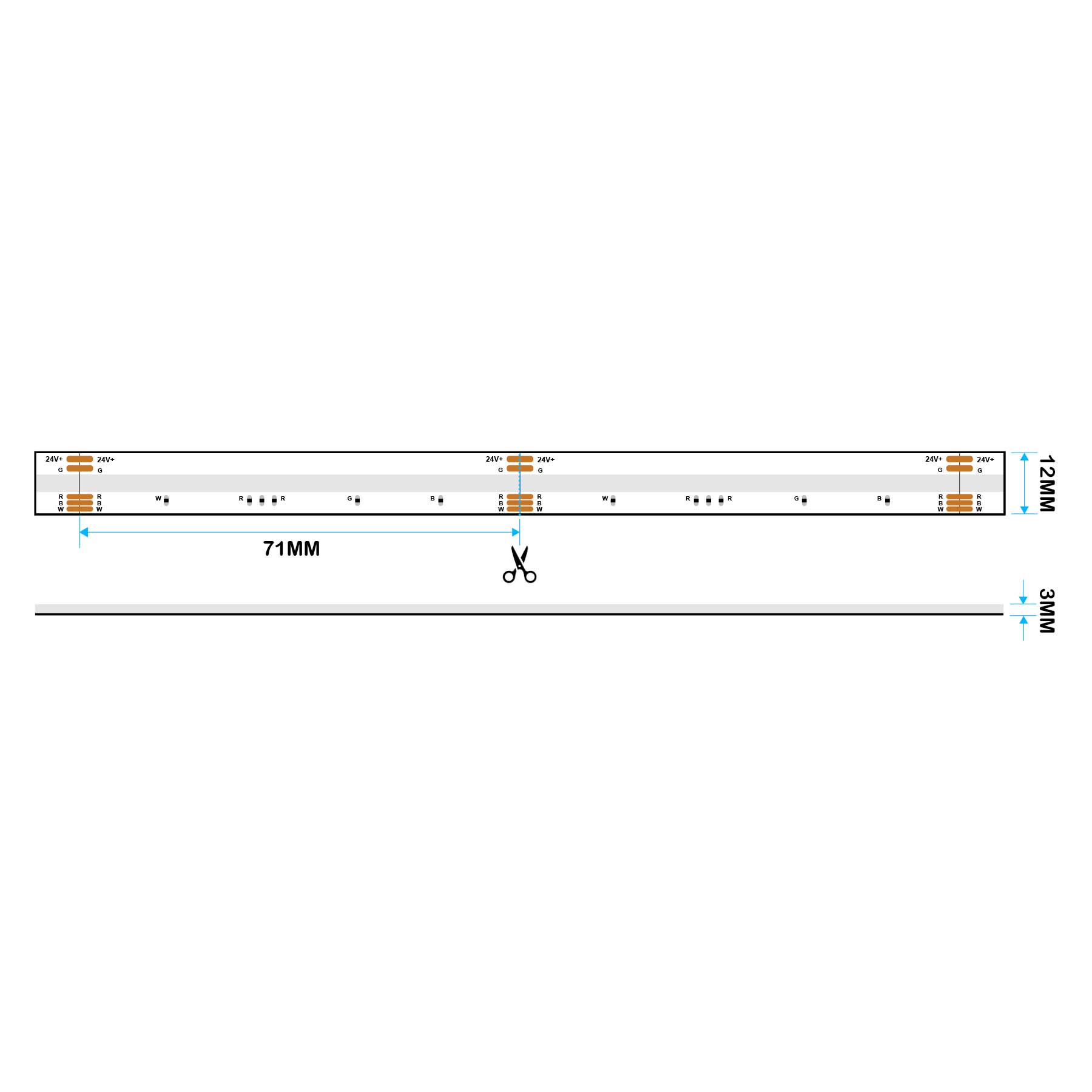 G.W.S LED Wholesale LED Strip Lights 5M / RGBW LED COB Strip Light, Seamless, 5M Reel, IP20, 24V, 12mm Wide, RGB+White