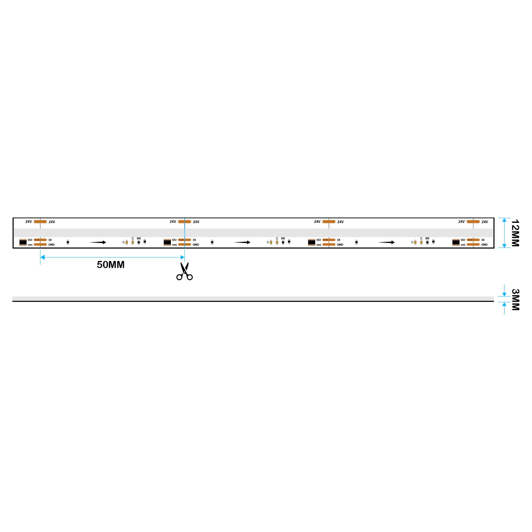 G.W.S LED Wholesale LED Strip Lights 5M / SPI RGB LED COB Strip Light, Seamless, 5M Reel, IP20, 24V, 12mm Wide, SPI Digital Pixel RGB