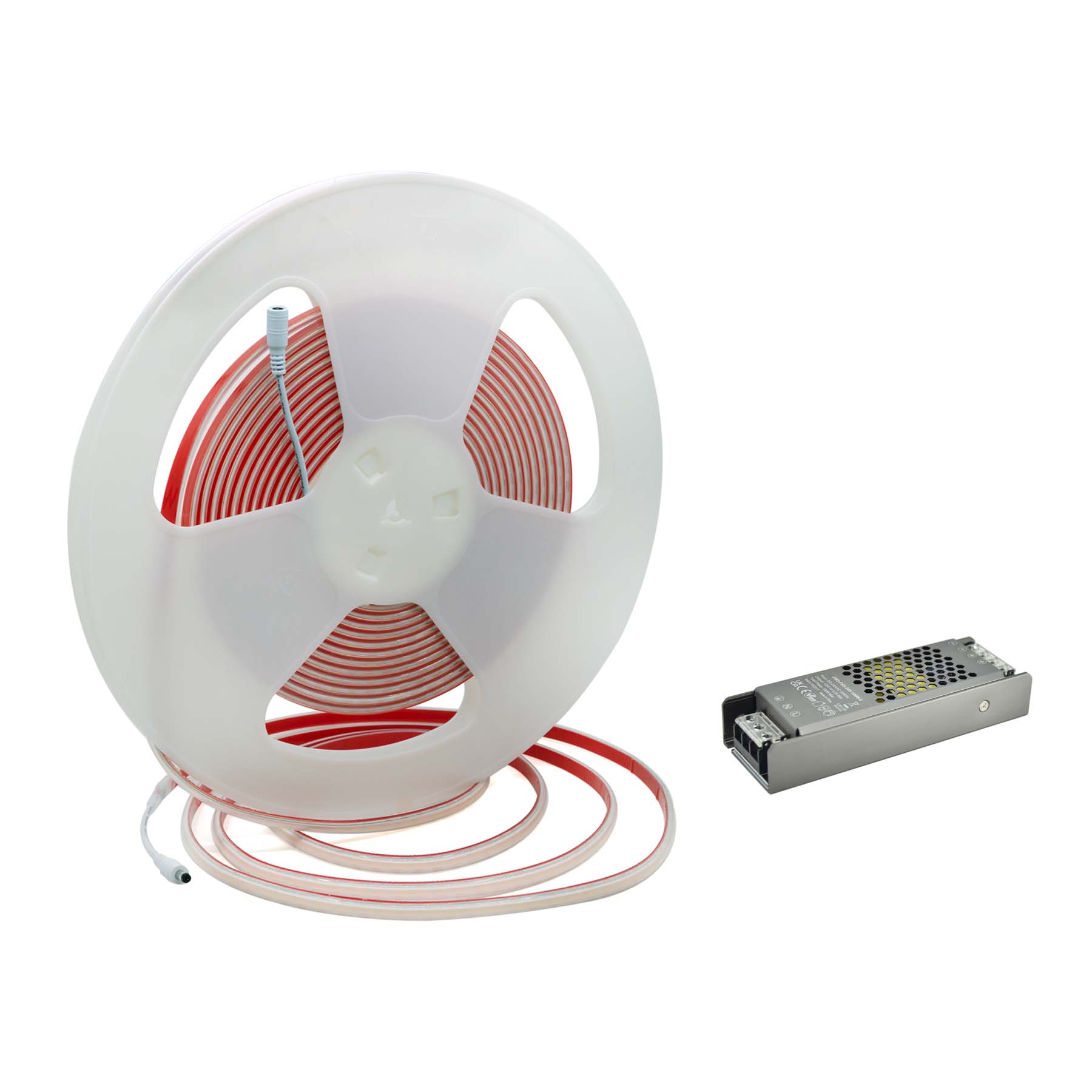 G.W.S LED Wholesale LED Strip Lights Full Kit (With Non-Waterproof Hard Wiring Driver) / IP65 (Waterproof) / Extra Warm White (2700K) LED COB Strip Light, Seamless, 10M Reel, IP20/IP65, 24V, 8mm/10mm Wide