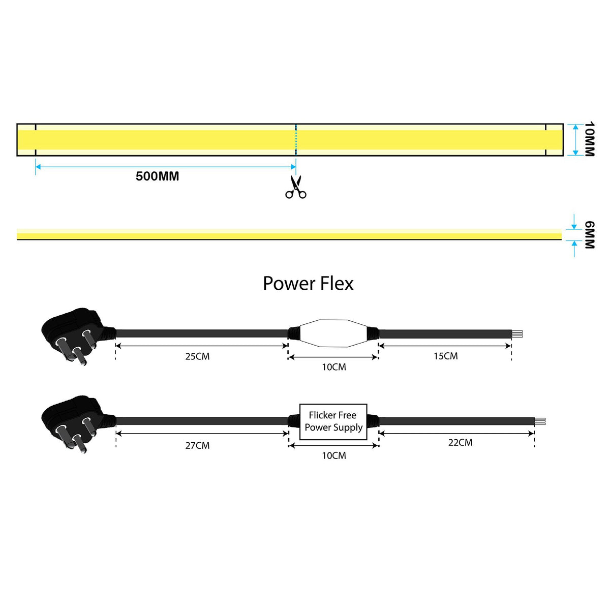 G.W.S LED Wholesale Ltd. LED Strip Lights LED COB AC Strip Light, Seamless, IP65, 220V-240V, 10mm Wide