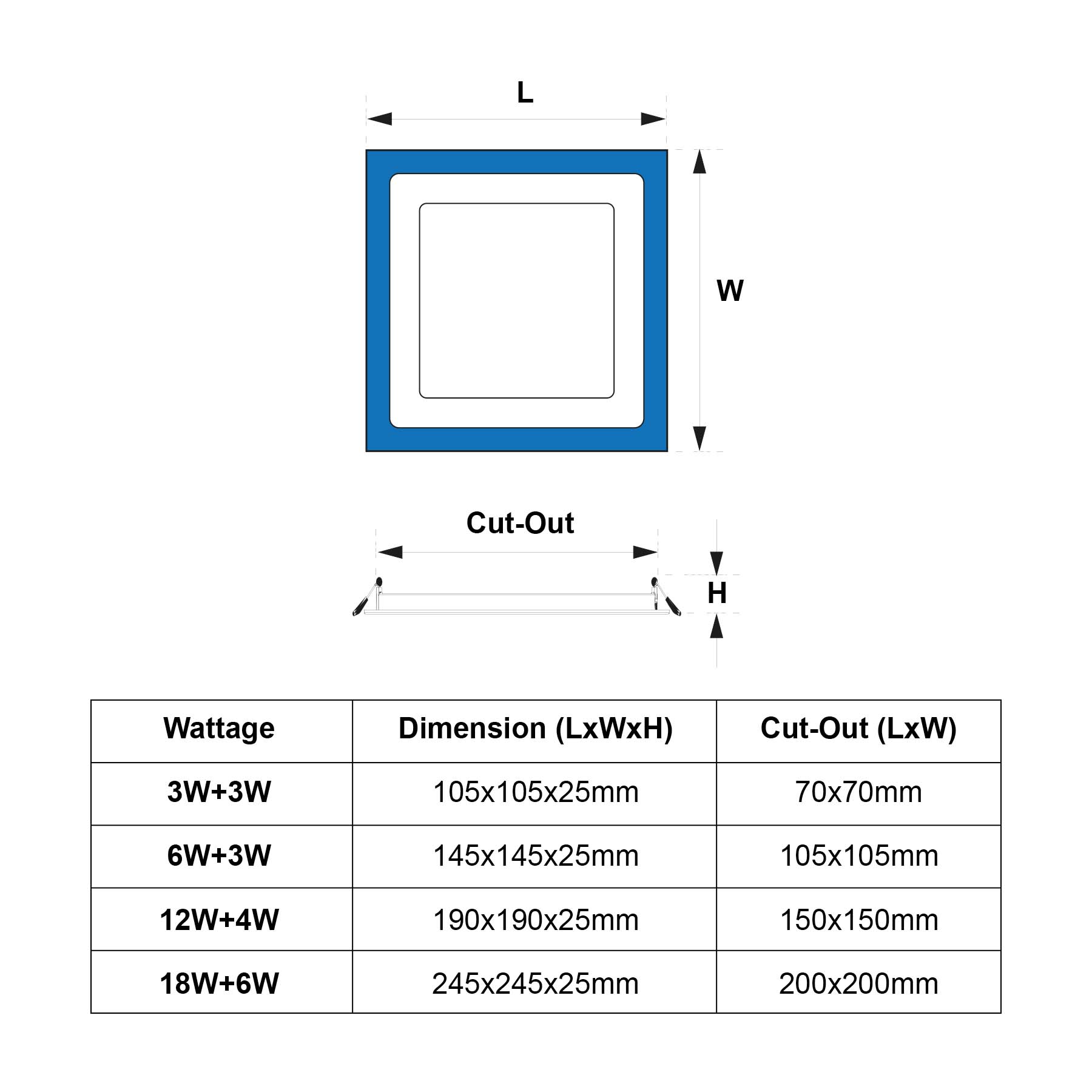 G.W.S LED Wholesale Recessed LED Panel Lights Recessed Square Blue Edge Lit LED Panel Light