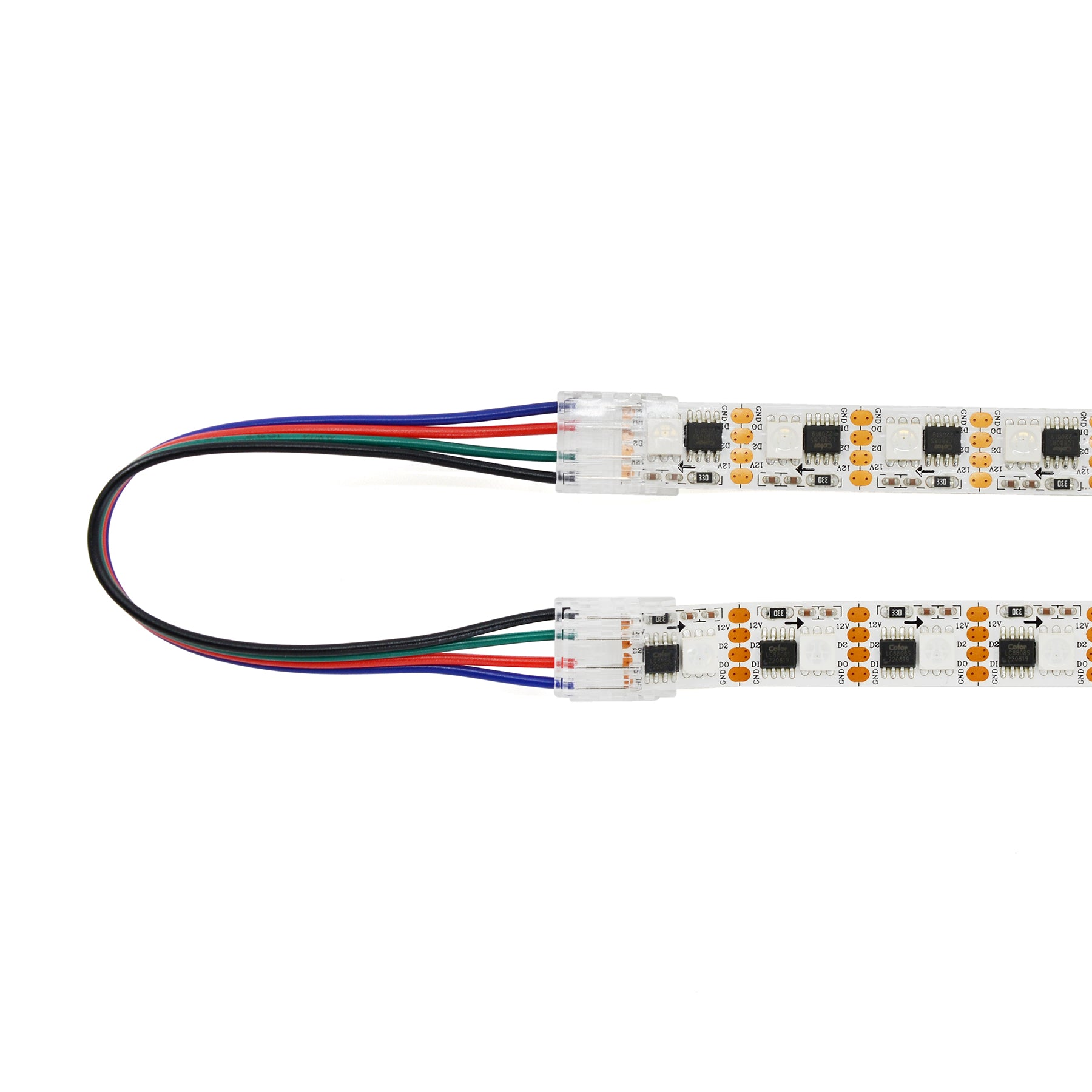 G.W.S LED Wholesale Strip Connectors SMD / 12mm / 4 Pin RGB Quick Fit Solderless 2 End Wire Cable For DC LED Strip Lights