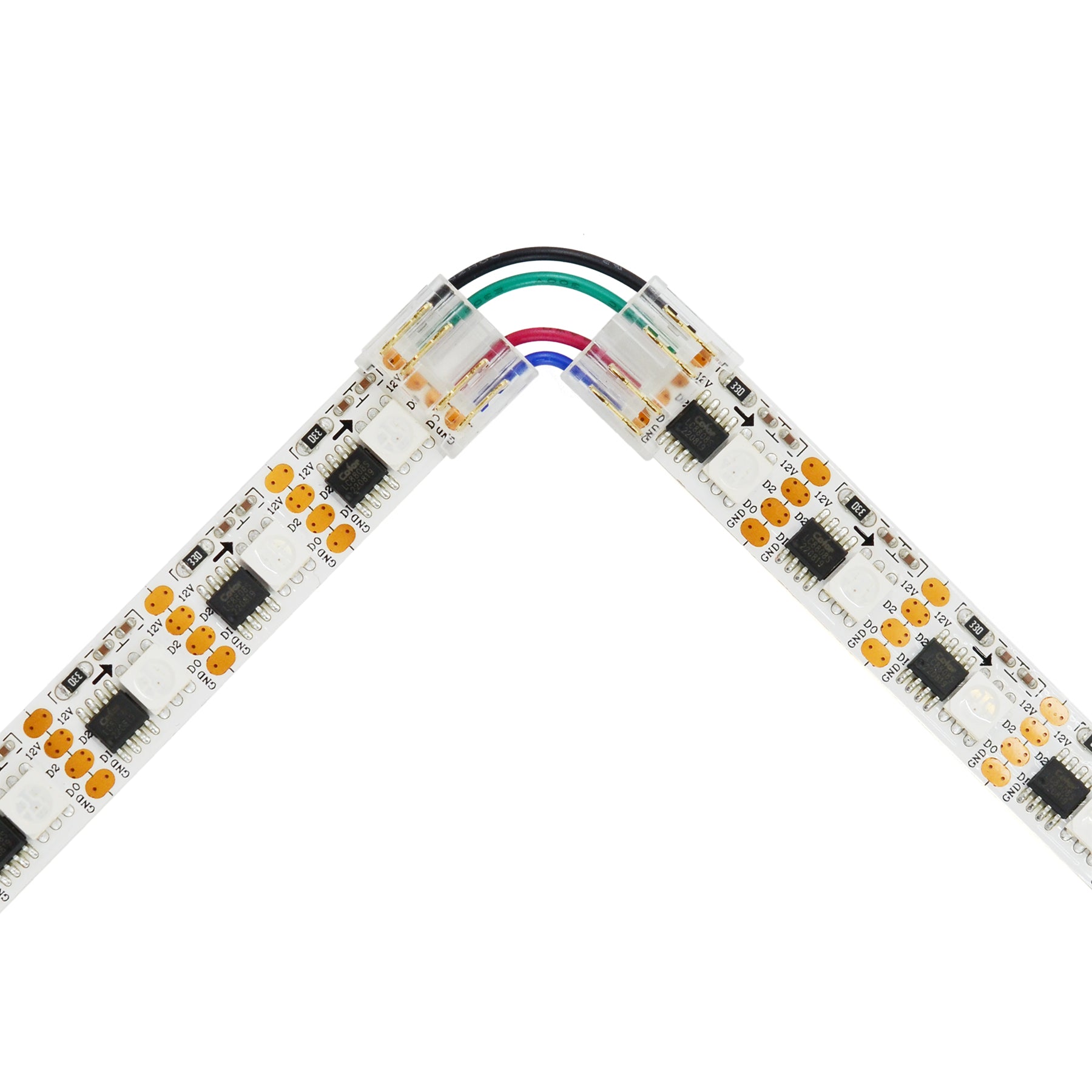 G.W.S LED Wholesale Strip Connectors SMD / 12mm / 4 Pin RGB Quick Fit Solderless L Shape Corner Connector For DC LED Strip Lights